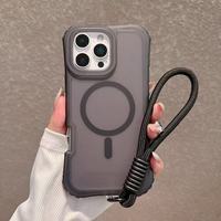 Nouvelle coque de téléphone magnétique trois-en-un avec chaîne de téléphone à ruban anti-collision, couleur unie simple, style universel, en stock