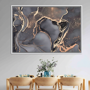 Elegant Gray and <b>Gold</b> Marble Print Canvas Artwork - Modern Decor,WHITE <b>FRAMED</b> CANVAS - Product Image 3