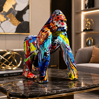 Figurine de gorille en résine peinte à la main, taille réelle, style graffiti coloré, décoration de Noël pour la maison, statue d'art, sculpture