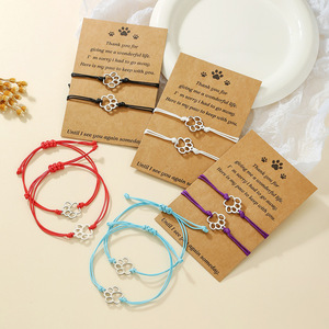 Pulsera con colgante de pata de perro, hilo encerado rojo, acero inoxidable, regalo conmemorativo para amantes de los perros, joyería unisex. - Product Image 2
