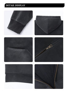 Sudadera con Capucha y Cremallera Personalizada para Hombre, Unisex, Venta al por Mayor, Estilo Holgado, Hombros Caídos, Gruesa para Invierno, Bordado 3D, Color Sólido - Product Image 4