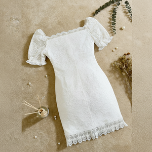 Women's Plus Size White Lace Square Neck Puff <b>Sleeve</b> Loose Casual Embroidery Knee-Length for <b>Bridal</b> Shower Engagement Party - Product Image 1