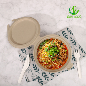 SUMKOKA directo de fábrica a prueba de agua 100% respetuoso con el medio ambiente desechable caña de azúcar bagazo 32oz fideos grandes cuencos con tapa microondas - Product Image 4