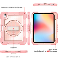 Étui antichoc triple couche pour tablette iPad 11e génération A16 11 pouces avec dragonne rotative à 360 degrés, béquille et bandoulière