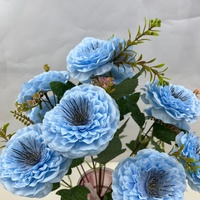 9 Tangkai Bunga Ranunculus Sutra Buatan dengan Daun Hijau untuk Vas Rumah Dekorasi Bunga Pernikahan