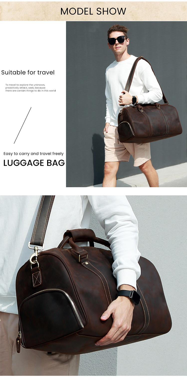 Custom Vintage Leather Men Travel Bag Weekender Overnight Duffle Luggage Bag Large Capacity Crazy Horse Leather Travelling Bag