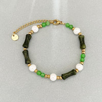 Bracelet perles œil-de-chat vert vintage fait main avec nœuds de bambou, bijoux de mode polyvalents, vente en gros