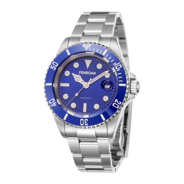 Luxury Men's Stainless Steel Mechanical Automatic Watch Waterproof Diver Features High-Class Design Large Dial Display Complete