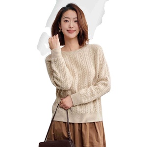 Custom Women's Cashmere Sweater Pullover Thick Blended Crew Neck <b>Ribbed</b> <b>Knitting</b> Wool Cashmere Sweatshirt - Product Image 1