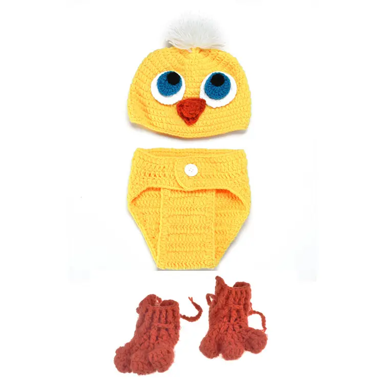 Neugeborene Säuglings strick fotografie Kleinkind Häkeln Stricken Shoot Hut Windel hose Socken Set Chicken Chick Kostüm Baby Foto Requisiten