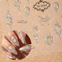Autocollants pour ongles Y2K Chrome Argenté, Effet Métallique Liquide 3D, Adhésifs, Décalcomanies Cœur et Étoile Gothiques, Manucure Cyberpunk