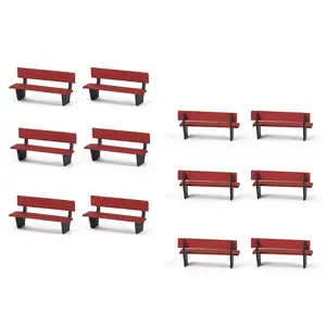 ZY39087 12 peças cadeiras para modelos de trens paisagismo jardim parque bancos vermelhos escala HO 1/87