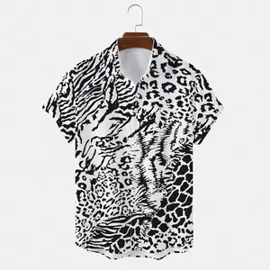 Camicia da spiaggia leopardata estiva manica corta sublimazione camicia da uomo Casual hawaiana stampata