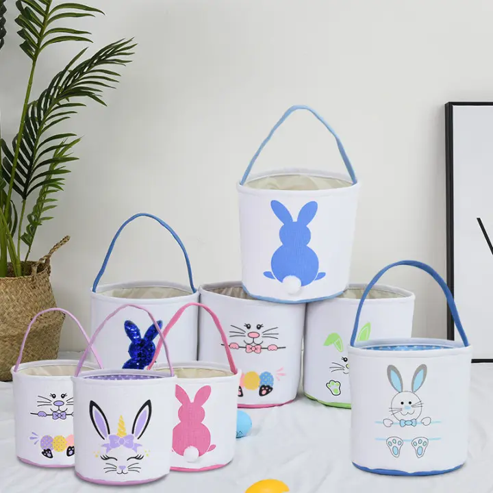 2022 Amazon Happy Easter Jute Bunny Oren Zakken Diy Gepersonaliseerde Canvas Bunny Emmers Paaseieren Tassen Met Konijn Staart