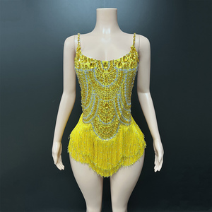 Novance Y4085 2025 Nuovi Arrivi Costume da Ballo Latino con Nappe Gialle Abito da Palcoscenico per Cantanti Femminili Body con Strass Luccicanti - Product Image 1