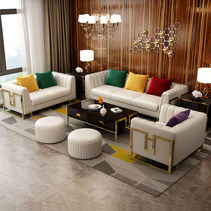มาใหม่เฟอร์นิเจอร์ห้องนั่งเล่นโซฟาหรูหราทันสมัยหนังสีเบจ1 + 2 + 3ชุดเฟอร์นิเจอร์ - Product Image 3