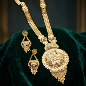 Conjunto de collares largos rellenos de oro de 14K 18K 24K al por mayor, conjunto de joyería de diseño floral, conjunto de joyería chapado en oro de latón. - Product Image 4