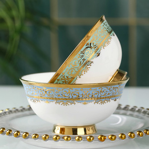 Vaisselle de luxe pour hôtel, bol en porcelaine personnalisé, 4,5 pouces, bord doré, céramique vernissée, bols à riz pour le service - Product Image 4