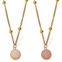 Collar con Colgante de Piedra Natural Rosa y Blanca con Cadena de Cuentas de Acero Inoxidable, Regalo para el Día de la Madre con Certificación CE
