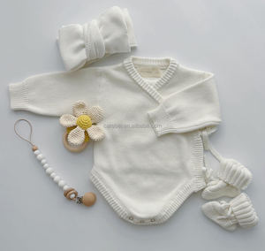 Tutine Kimono a maglia sottile per bambino cravatta laterale body in maglia Fine 0-6 mesi tutine ricamate stivaletti cappello lavorato a maglia - Product Image 4