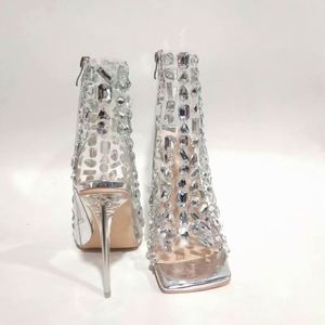 Factory Direct Selling Bling Peep Toe Elegant Pumps High Heel <b>Booties</b> Shoes Lady High Heel Luxury Rhinestone Boots for Women - Product Image 6