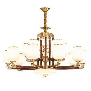 Nouveau lustre de style chinois en bois massif avec LED multi-têtes, luminaire de plafond pour salon, hall, chambre à coucher - Product Image 2