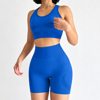 Ensemble de yoga sans couture pour femme avec logo personnalisé, 2 pièces, tenue de sport, soutien-gorge de sport à dos croisé, short de yoga taille haute