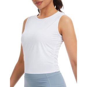 Camiseta sin mangas fruncida para mujer, ajustada, transpirable, suave, con cuello redondo, top corto para yoga y entrenamiento - Product Image 1