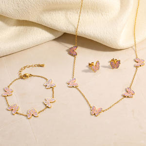 Butterfly Jewelry <b>Set</b> Stainless Steel 18K Gold Plated Party Fashion Necklace <b>Bracelet</b> Earrings - Product Image 3