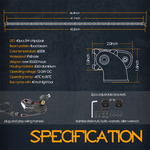 Barre lumineuse <span class=keywords><strong>LED</strong></span> pour toit de voiture, super fine, 45 pouces, profil bas, 200W, faisceau large, 12V, avec faisceau de câblage - Product Image 2
