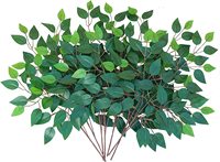 LY 12 Buah Daun Ficus Beraneka Ragam Buatan Tanaman Hijau Cabang BenjaminaTree (Hijau & Putih)