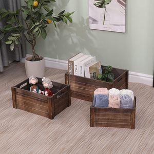 Mộc Mạc nâu trang trại THÙNG GỖ để lưu trữ trang trí hộp thiết lập của 3 thêm lớn làm tổ bằng gỗ lưu trữ Thùng - Product Image 2