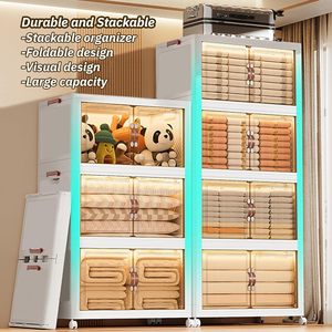 Home Folding Storage Cabinet Collapsible <b>Wardrobes</b> Organizers Multifunctional Stackable PP Storage <b>Box</b>&Bins Wheels 35L Capacity - Product Image 4