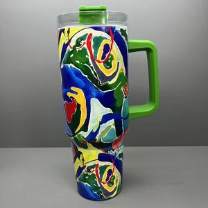 Mug de voyage isotherme en acier inoxydable de 40 oz, style sport, avec poignée et couvercle, imprimé léopard multicolore, pour utilisation en voiture - Product Image 5