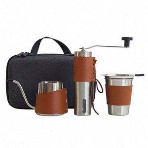 <b>Mini</b> 4 PCS Pour Over Coffee Kit Set Manual Stainless Steel Coffee Cup, Hand-brewed Filter Drain Manual Coffee <b>Grinder</b> Set - Product Image 1