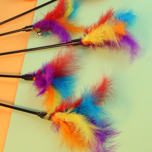 <b>Cat</b> Teaser Stick Colorful Feathers Long Handle <b>Interactive</b> <b>Toy</b> For <b>Cats</b> Pet Playtime Fun - Product Image 2