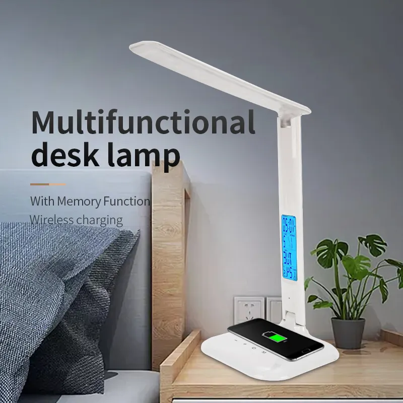 โคมไฟตั้งโต๊ะ LED intertek พร้อม USB และจับเวลาโคมไฟชาร์จไร้สายแบบหรี่แสงได้