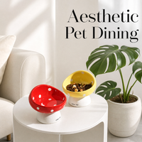 Bol ergonomique en céramique antidérapant en forme de champignon pour animaux de compagnie, facile à nettoyer, anti-éclaboussures