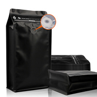 Sachets de grains de café noirs à fermeture éclair, 250 g, emballage alimentaire personnalisé avec valve