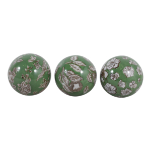 Orbe in Ceramica Stile Chinoiserie Tradizionale con Design Floreale Verde, Decorazioni per Casa, Soggiorno, Ufficio, Bagno, Esposizione su Scaffale - Product Image 1