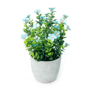 Fleurs artificielles <span class=keywords><strong>en</strong></span> tissu <span class=keywords><strong>bleu</strong></span> Gypsophile et <span class=keywords><strong>Eucalyptus</strong></span>, <span class=keywords><strong>en</strong></span> <span class=keywords><strong>pot</strong></span> <span class=keywords><strong>en</strong></span> pâte de papier blanc, sans arrosage, pour la décoration de la maison et du bureau, approvisionnement stable - Product Image 1