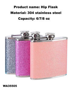 Mini flasque enveloppée de cuir brillant rose pour femmes 18/8 acier inoxydable 304 matériau PU scintillant pour vin whisky Brandy <span class=keywords><strong>Vodka</strong></span> - Product Image 2