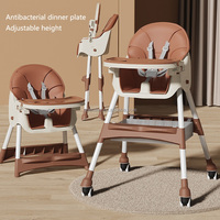 Chaise haute multifonctionnelle pour bébé, réglable en hauteur, pliable, 360° °   Roues et plateau double antibactérien détachable