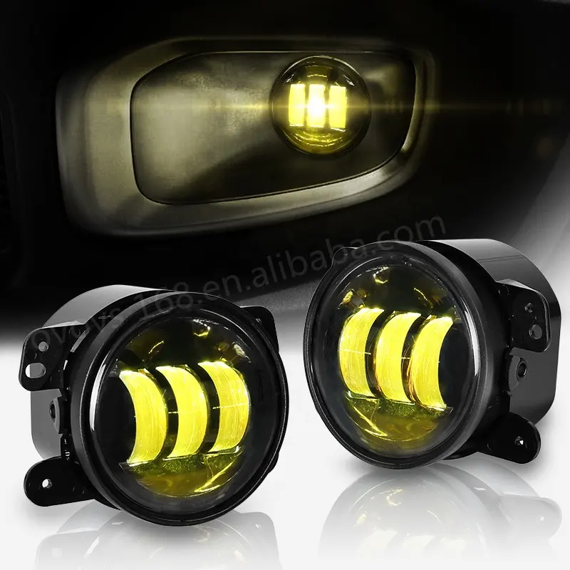 OVOVS parachoques delantero niebla luces de conducción Led amarillo Chip 4 pulgadas luces antiniebla para 2007-2018 Jeep Wrangler JK