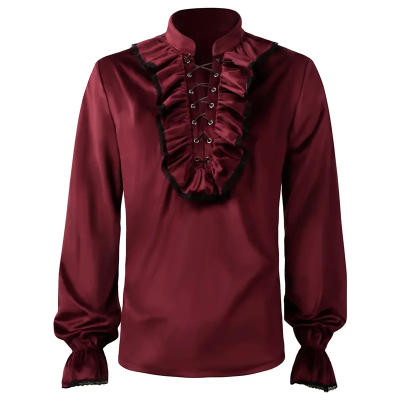 New Mens Renaissance Costume Ruffled Long Sleeve Lace Up Medieval Steampunk Pirate Shirt Cosplay Prince Drama Stage Costume Tops
