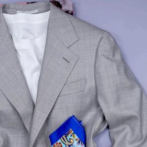 Custom Light Grey 100% <strong>Wool</strong> Breathable Business Suits Set Bespoke Single/<strong>Double</strong> Breasted Italian Notched Lapel Half Woolen - Product Image 4