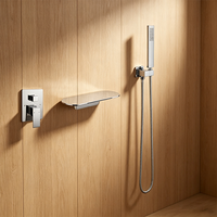 Ensemble de douche mural chromé HONGDEC avec mitigeur carré, douchette à main et kit de douche monocommande pour salle de bain