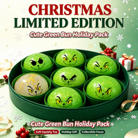 Jouet Squishy Grinch Vert en forme de Boulette Vapeur, Boîte Mystère, Anti-stress de Noël, Cadeau Fidget à Presser pour Adolescents et Adultes