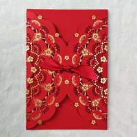 Invitations de mariage chinoises en nœud rouge et or avec estampage à chaud, enveloppes découpées au laser, pochettes, porte-cartes, couverture, invitations de Quinceañera