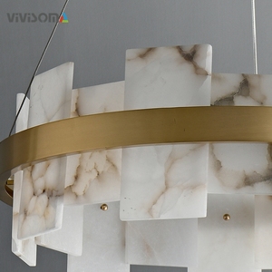 DPL38050 <span class=keywords><strong>Suspension</strong></span> LED personnalisée nordique unique en <span class=keywords><strong>cuivre</strong></span> et marbre 80W tricolore ronde moyenne pour salle à manger et salon - Product Image 6